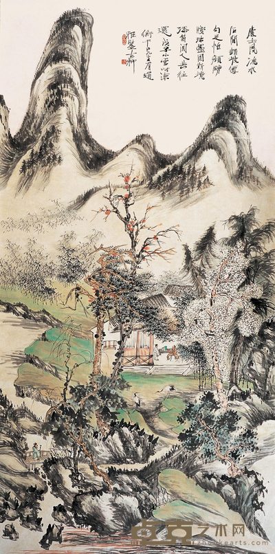 秦古柳 访友图 立轴 132×66cm