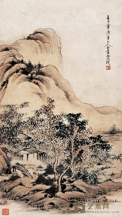 胡公寿 竹舍秋晴 立轴 63×34cm