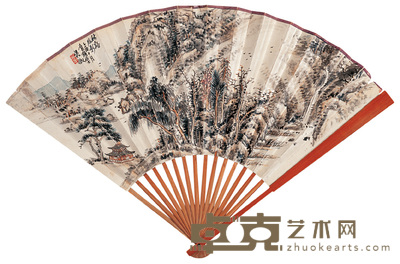吴徵 秋溪雁影 成扇 19×50cm