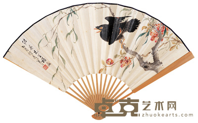 江寒汀 鸲鹆迎春 成扇 19×50cm