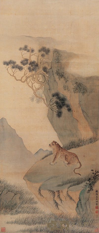 高其佩 山君对月 立轴 128×55cm