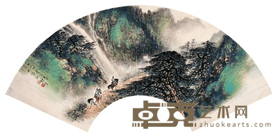 黎雄才 春山行旅 扇面 18×55cm