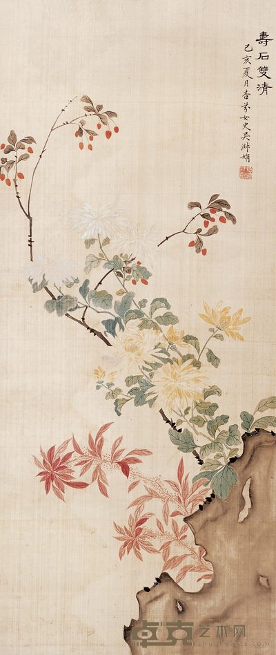 吴淑娟 秋英斗艳 立轴 81×25cm