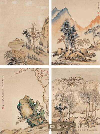 徐世昌 书画合壁 册页（六开选四） 43×31cm×6