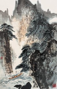张登堂 江村小渡 立轴