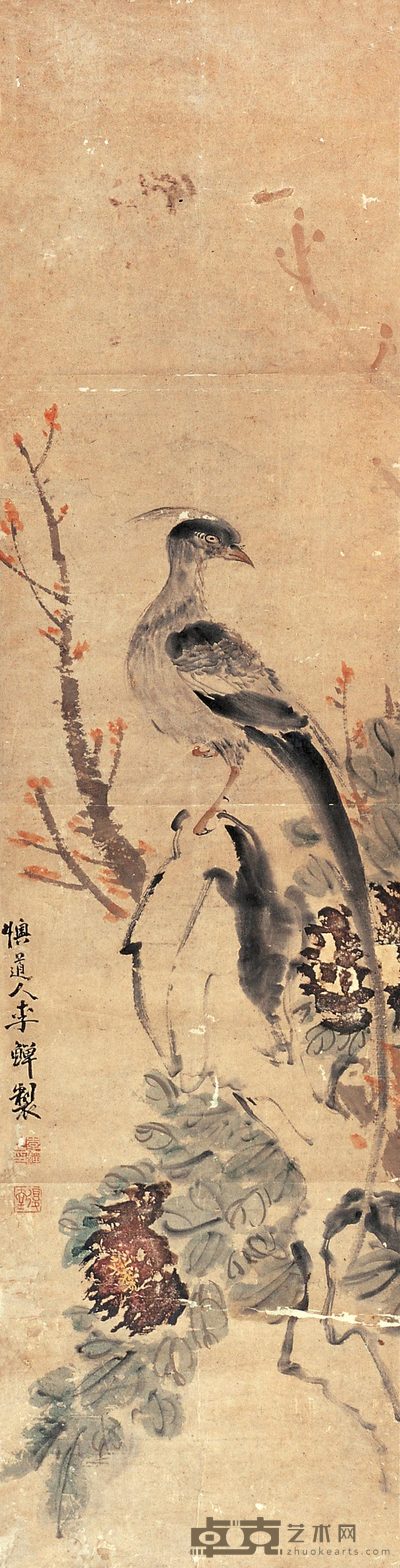李鱓（款） 花鸟 镜心 119×30cm