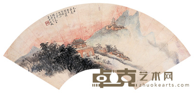金城 山水 扇面 18×52cm