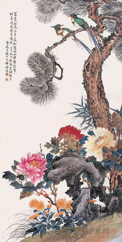 蔡铣 松寿富贵 立轴 132×67cm