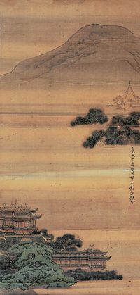袁江 松江楼阁图 镜心