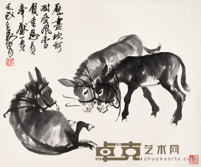 黄胄 三驴图 镜心 57×69cm