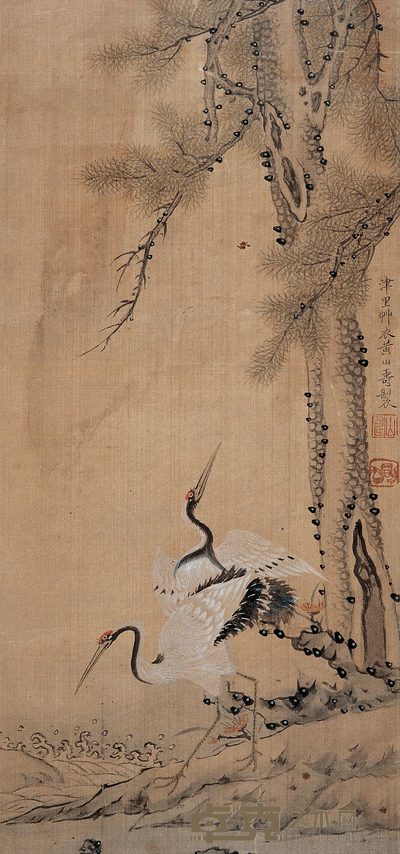 黄山寿 松鹤 立轴 41×19cm