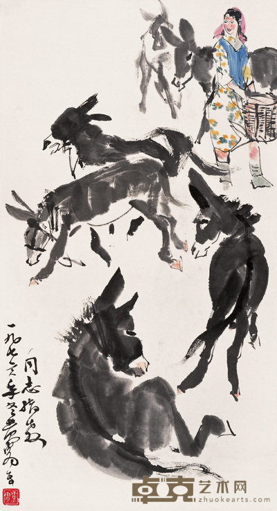 黄胄 牧驴图 立轴 87×46cm