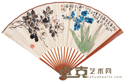 陈半丁 随缘花草 成扇 18×51cm