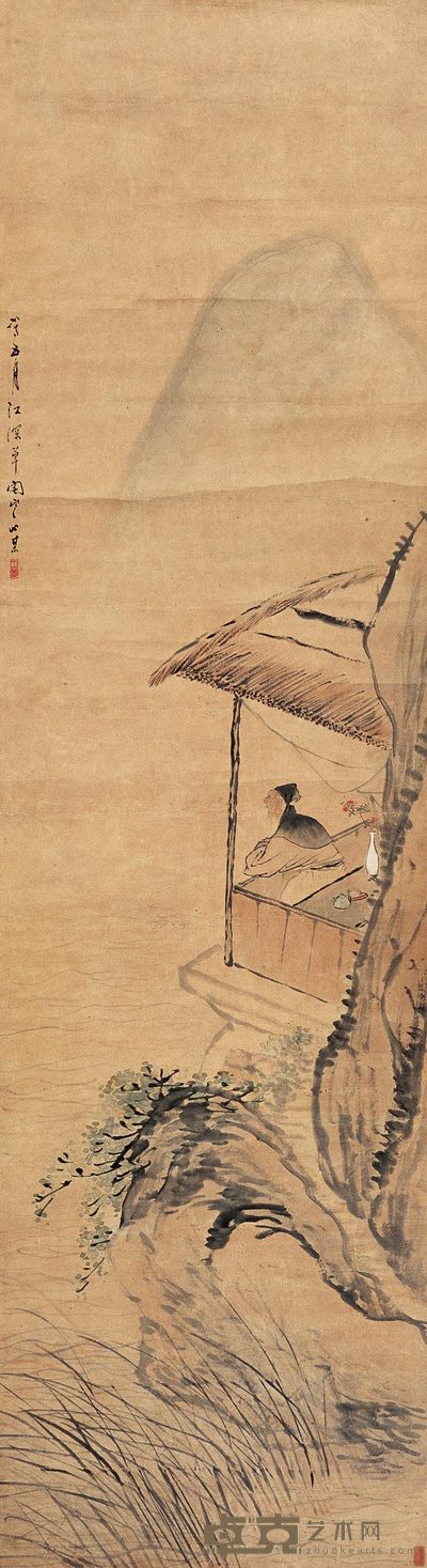 王素 水阁清署 立轴 147×40cm