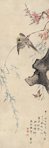 华嵒 甲戌（1754年）作 欲系红香倩柳丝 立轴