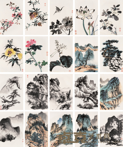 谢稚柳 1958年作 山水花卉册 册页（二十开） 32×20.5cm×20
