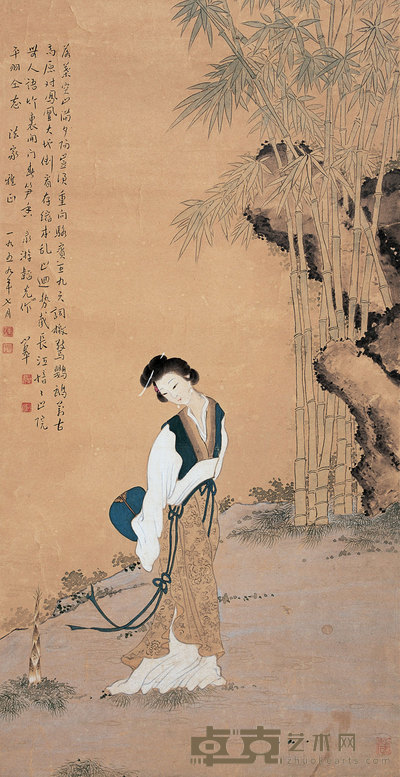 陈小翠 1959年作 竹林仕女 镜心 97×34cm