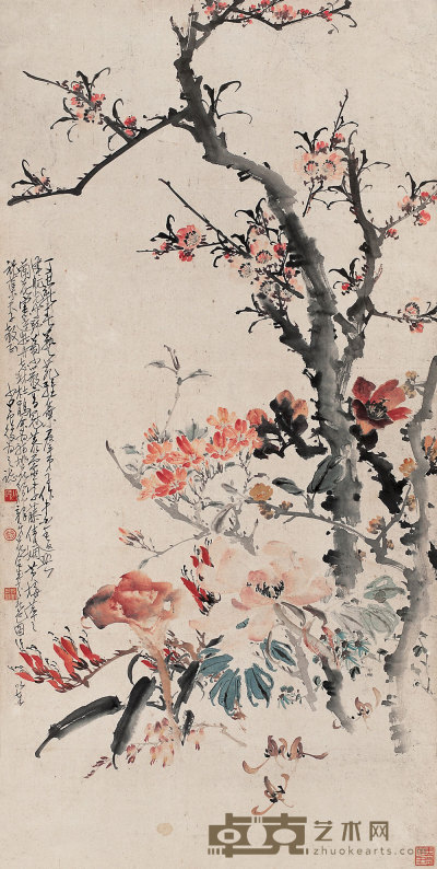 赵少昂 丁丑（1937）年作 十分春色图 镜心 131.5×66cm