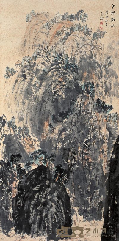孙克纲 庚申（1980）年作 江峡激流 立轴 133×65.5cm