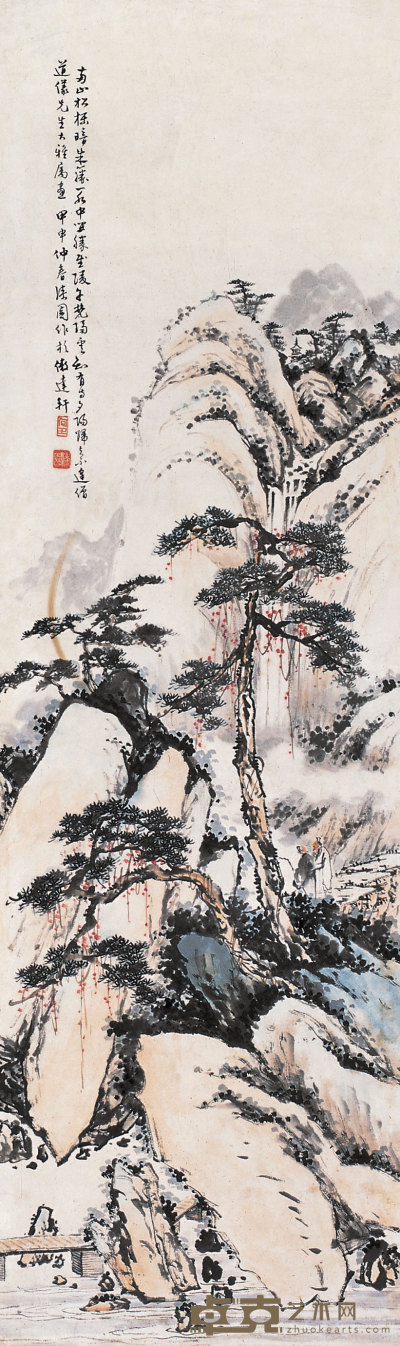 何漆园 甲申（1944）年作 山水 立轴 105.5×31.5cm