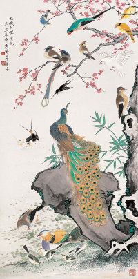 李凤公 辛丑（1961）年作 花鸟 立轴