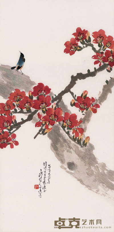 陈树人 1935年作 红棉小鸟 立轴 94×46.5cm