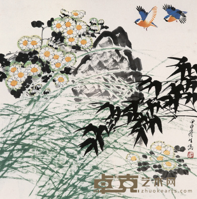 周彦生 甲申（2004）年作 花鸟 镜心 68×68cm