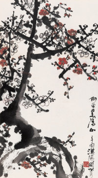 关山月 辛酉（1981）年作 梅花 镜心