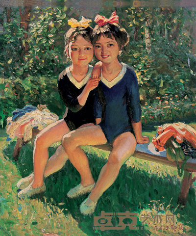 胡仁樵 1976年作 姊妹俩 62.5×53cm