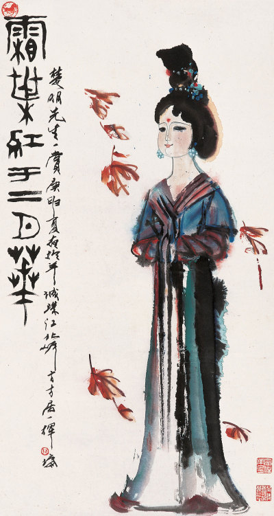 林墉 庚申（1980）年作 霜叶红于二月花 立轴