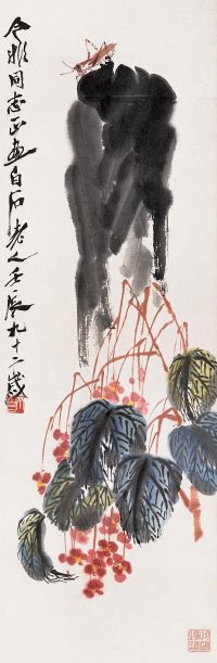 齐白石 壬辰（1952）年作 海棠草虫 立轴