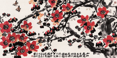 林丰俗 壬午（2002）年作 红棉小鸟 镜心