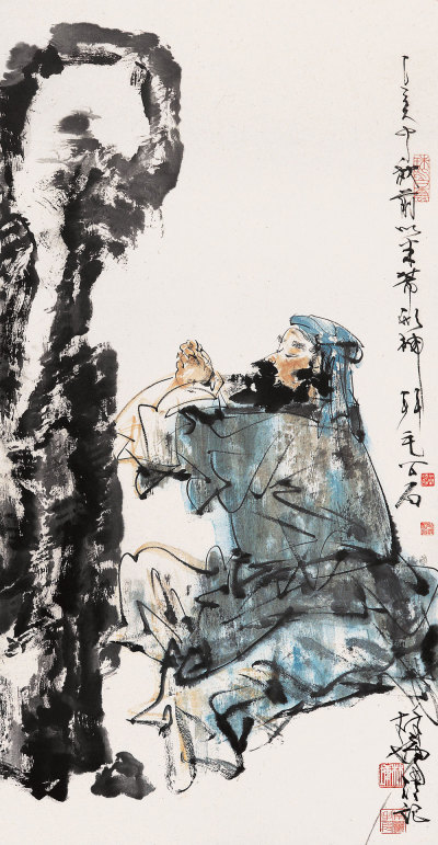 林墉 乙亥（1995）年作 拜石图 镜心