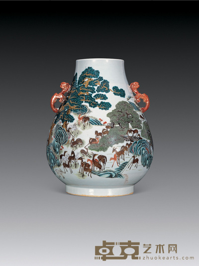 清光绪 粉彩百鹿图瓶 16.5×45.5cm