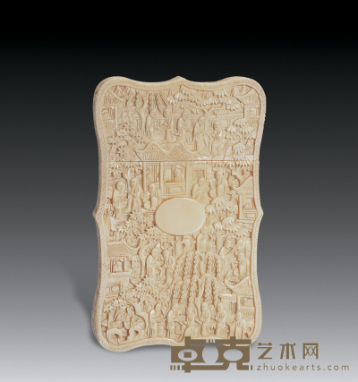 民国 象牙雕人物名片盒 10.5×6.5cm