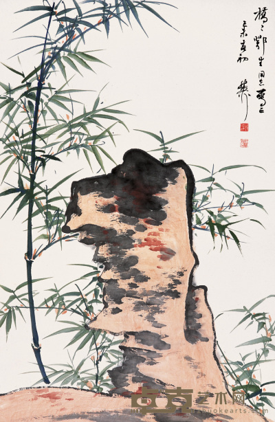 谢稚柳 己未（1979）年作 竹石图 立轴 68.5×45.5cm