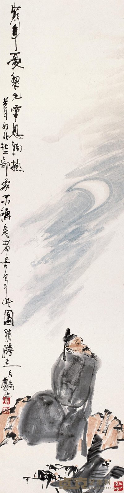 卢沉 辛未（1991）年作 杜甫诗意图 立轴 137×34cm