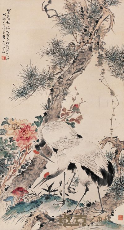 丁宝书 己巳（1929）年作 富贵神仙 立轴 141×76cm