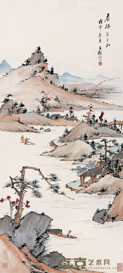 卢子枢 戊申（1968）年作 山水 立轴 112×51cm