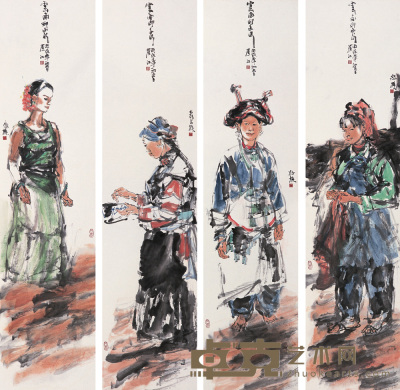 罗江 丙戍（2006）年作 人物 四屏 137×33.5cm×4
