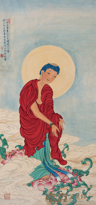 李凤公 丁亥（1947）年作 佛像 立轴 97.5×46cm