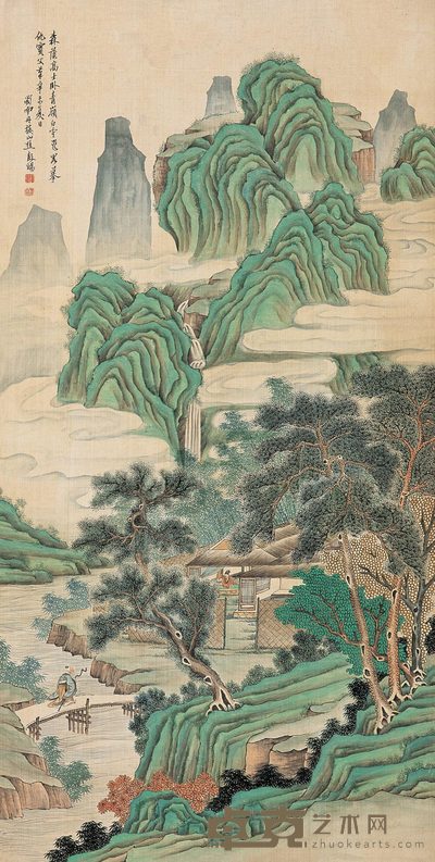 彭暘 青绿山水 立轴 106.5×54cm