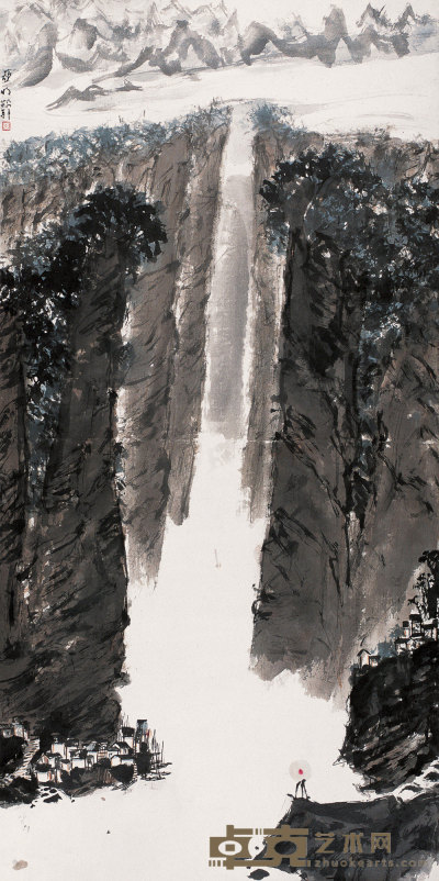 亚明 1960年作 峡江图 立轴 136×68cm