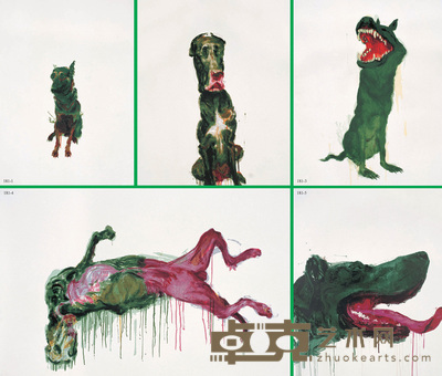 周春芽 2006年作 绿狗系列（五幅） 119×80cm；88×70cm；88×70cm；1
