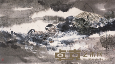张静伯 荷塘深处 镜心 76×136cm