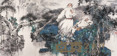 王明明 1983年作 李白杜甫漫游图 镜心 157×323cm