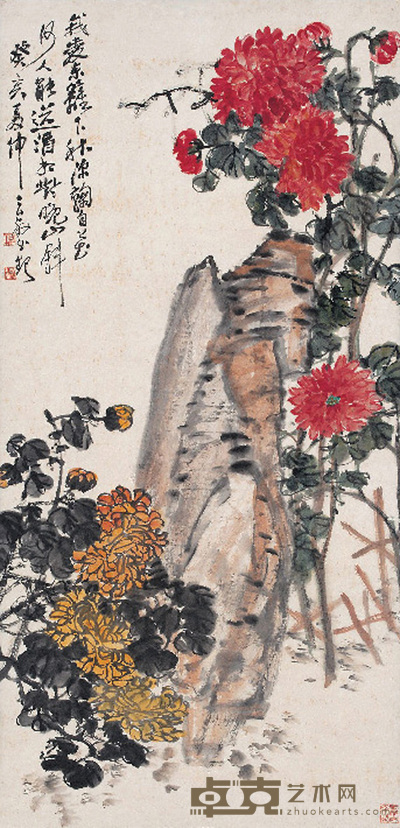 赵云壑 1923年作 东篱秋菊 立轴 133.2×65cm
