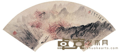 傅抱石 1963年作 西风吹下红雨来 扇面 17.5×50.5cm