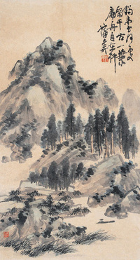 蒲华 青绿山水 立轴