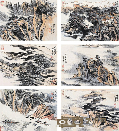 沈明权 山水 册页（十开选六） 28.5×39cm×10